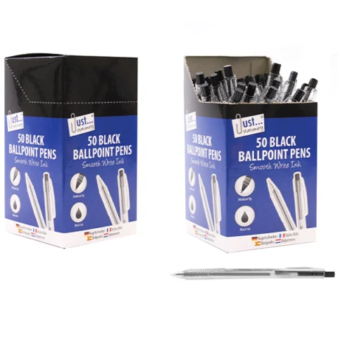 Just Stationery Smooth Write Black Ballpoint Pens 50 Pack