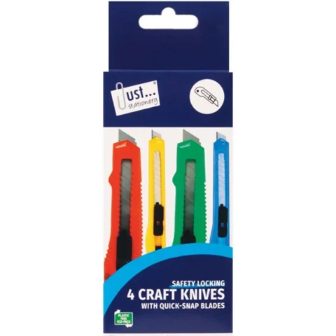 Just Stationery Snap-Off Blade Craft Knives Assorted 4 Pack