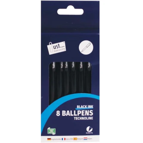 Just Stationery Technoline Black Ink Pens 8 Pack