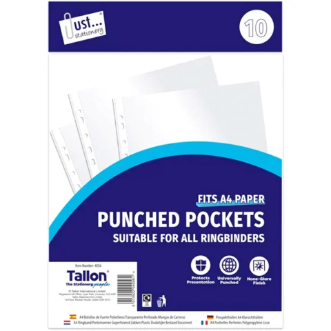 Just Stationery Universally Punched Pockets 10 Pack