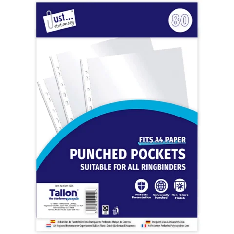 Just Stationery Universally Punched Pockets 80 Pack