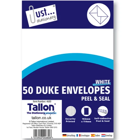 Just Stationery White Peel & Seal Duke Envelopes 162mm X 114mm 50 Pack