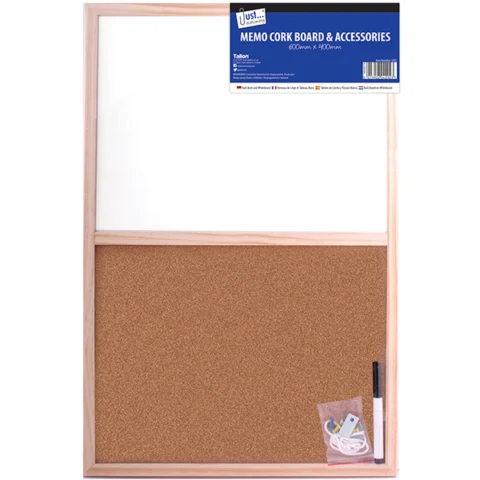 Just Stationery Wipe-Dry Memo Cork Board & Accessories 400 X 600mm