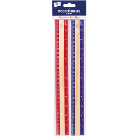 Just Stationery Wooden Rulers Assorted 30cm 2 Pack