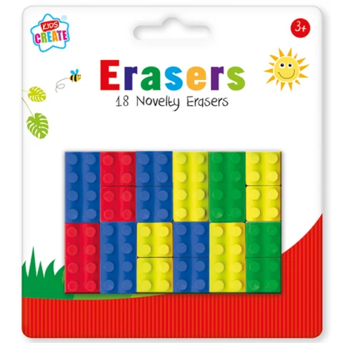 Kids Create Brick Shape Erasers Assorted Colours 18 Pack