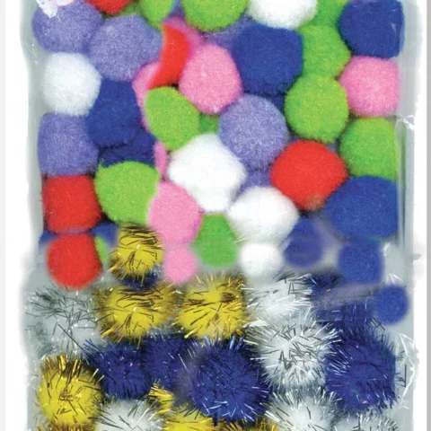 Kids Create Pom Poms Assorted Sizes, Glitter & Coloured