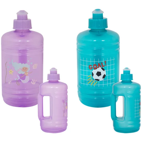 Kids Mermaid & Football Printed Barrel Water Bottle 450ml Assorted