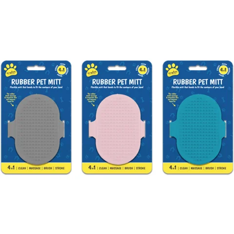 Kingdom 4-In-1 Rubber Pet Mitt Assorted Colours