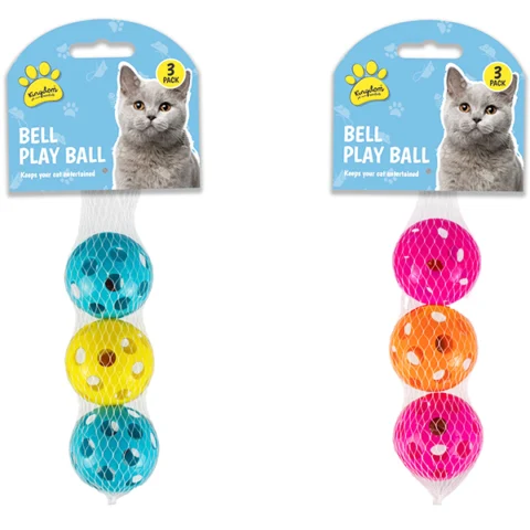 Kingdom Jingle Bell Play Ball Cat Toys 3 Pack Assorted Colours
