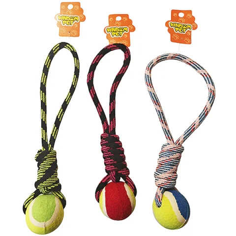 Kingdom Pet Knotted Rope & Tennis Ball Dog Toy 35cm Assorted Colours