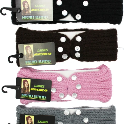 Ladies Winter Wear Head Band With Studs 4/Cols