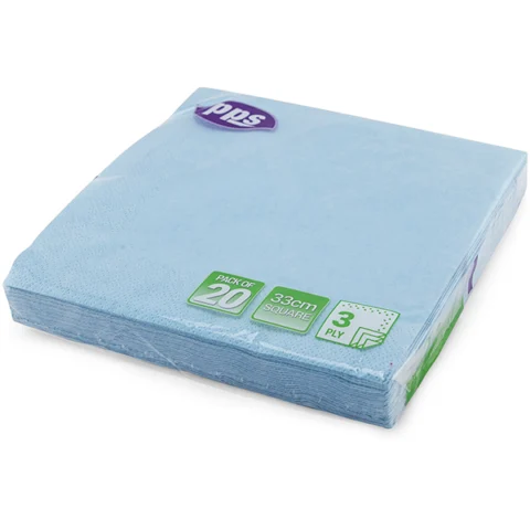 Light Blue 3 Ply Paper Napkins 33cm 20 Pack