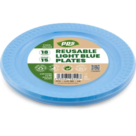 Light Blue Plastic Plates 18cm 15 Pack