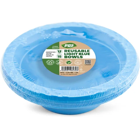 Light Blue Plastic Reusable Bowls 12oz 10 Pack