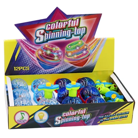 Light-Up Colourful Spinning Top 12cm With Music 12pc