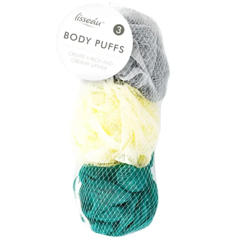 Lisseau Assorted Colour Body Puffs 3 Pack