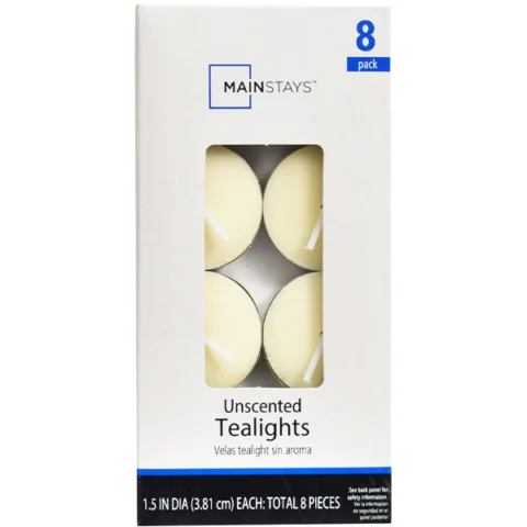 Mainstays Ivory Unscented Tealights 1.5" 8 Pack
