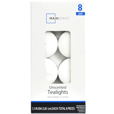 Mainstays White Unscented Tealights 1.5" 8 Pack
