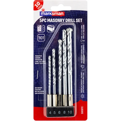 Marksman 1/4" Hex Masonry Drill Bit Set 5pc