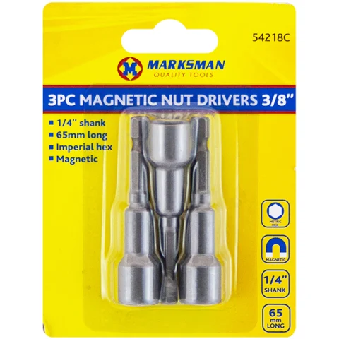 Marksman 1/4" Shank Magnetic Nut Driver Set 3/8" 3pc