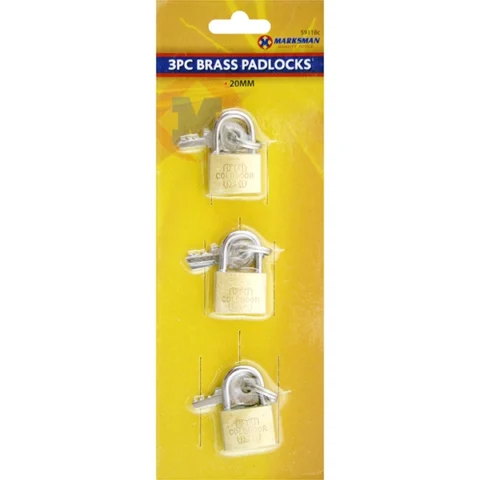 Marksman 20mm Brass Padlocks With Keys 3 Pack