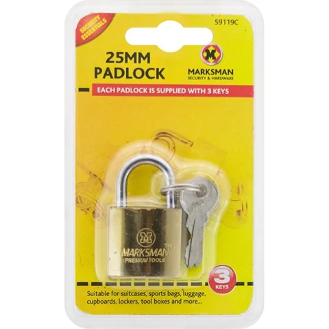 Marksman 25mm Brass-Coated Padlock With 3 Keys