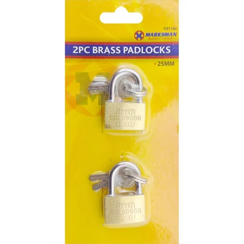 Marksman 25mm Brass Padlocks With Keys 2 Pack