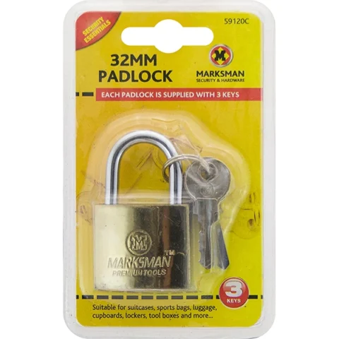 Marksman 32mm Brass-Coated Padlock With 3 Keys