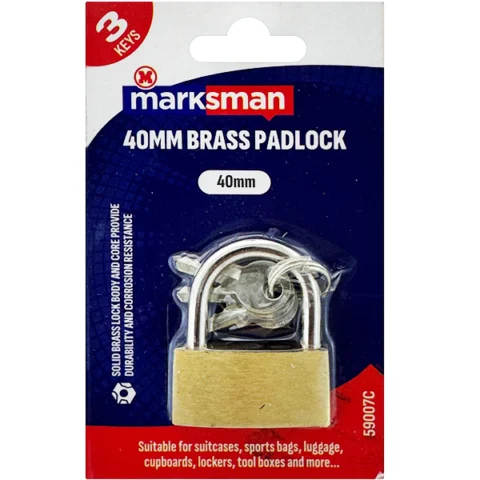 Marksman 40mm Brass Padlock With 3 Keys