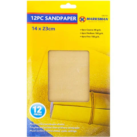 Marksman Assorted Sandpaper Set 14 X 23cm 12pc