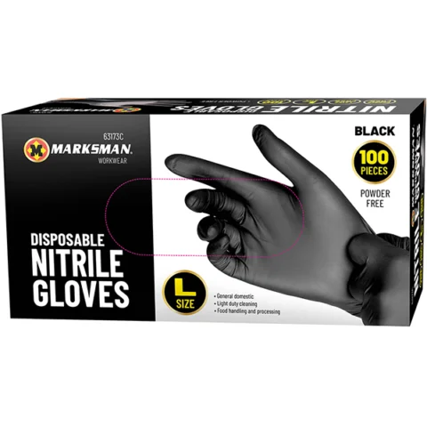 Marksman Black Nitrile Disposable Gloves Large 100pc
