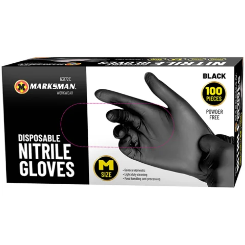 Marksman Black Nitrile Disposable Gloves Medium 100pc