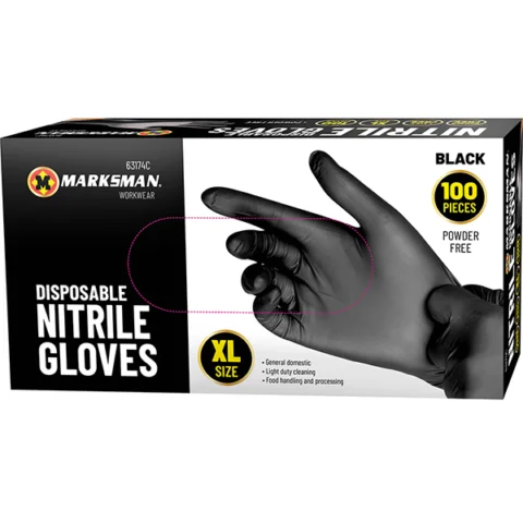 Marksman Black Nitrile Disposable Gloves Xl 100pc