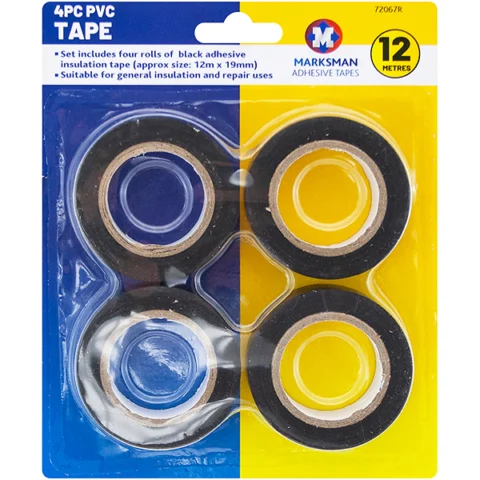 Marksman Black PVC Tape 12m X 19mm 4 Pack