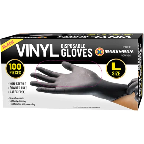 Marksman Black Vinyl Disposable Gloves Large 100pc