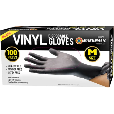 Marksman Black Vinyl Disposable Gloves Medium 100pc