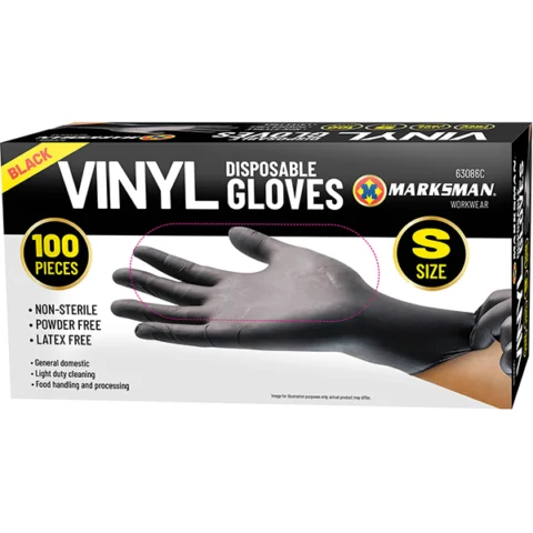 Marksman Black Vinyl Disposable Gloves Small 100pc