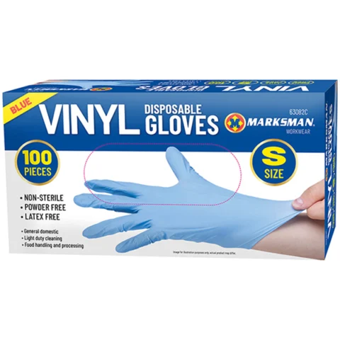 Marksman Blue Vinyl Disposable Gloves Small 100pc