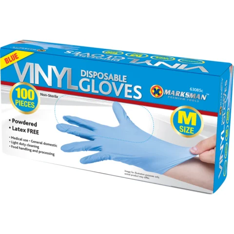 Marksman Blue Vinyl Powdered Gloves Medium 100pc
