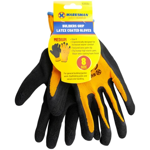 Marksman Builders Grip Latex Gloves Size 8
