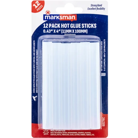 Marksman Clear Hot Melt Glue Sticks 11 X 100mm 12pc