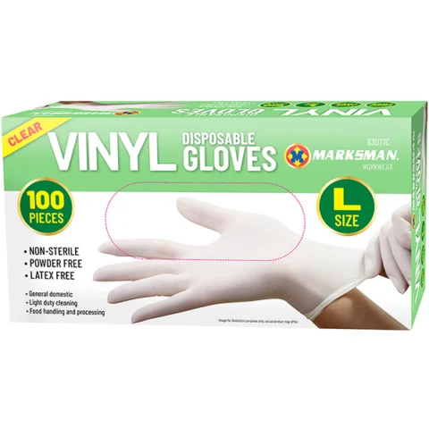 Marksman Clear Vinyl Disposable Gloves Large 100pc