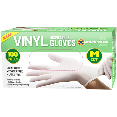 Marksman Clear Vinyl Gloves Medium 100pc