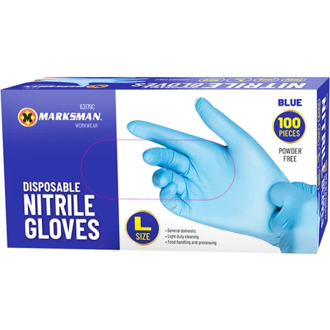 Marksman Disposable Blue Nitrile Gloves Large 100pc