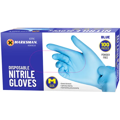 Marksman Disposable Blue Nitrile Gloves Medium 100pc