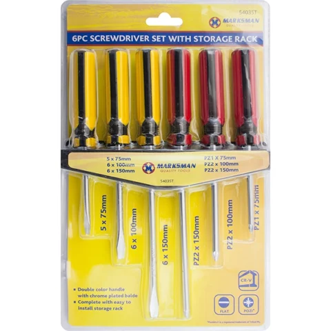 Marksman Flat & Pozi Screwdriver Set With Storage Rack 6pc