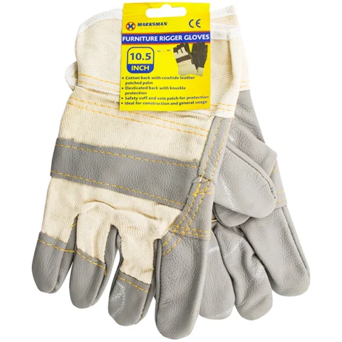 Marksman Leather Furniture Cream/Grey Rigger Gloves 10.5"