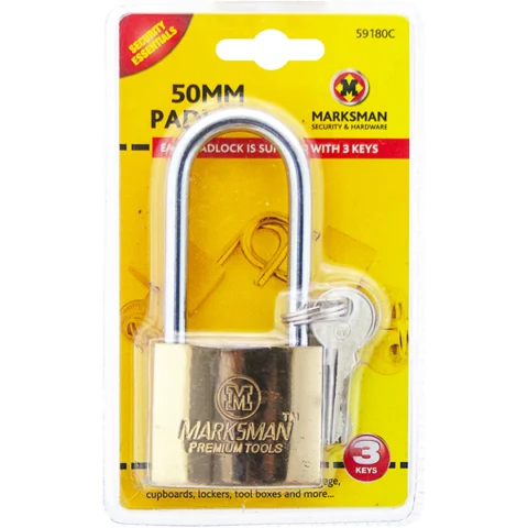 Marksman Long Beam Brass-Coated Padlock 50mm