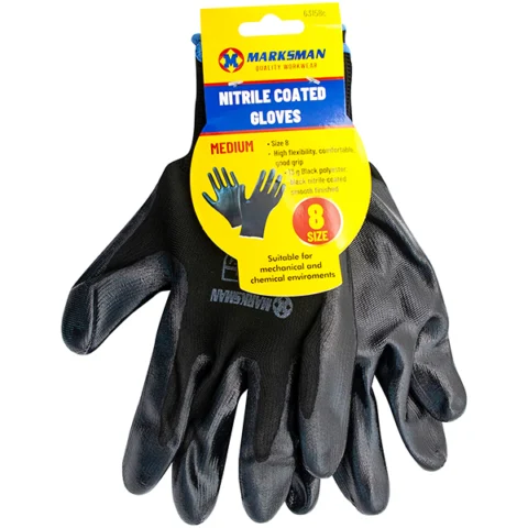 Marksman Nitrile-Coated Black Polyester Work Gloves Medium