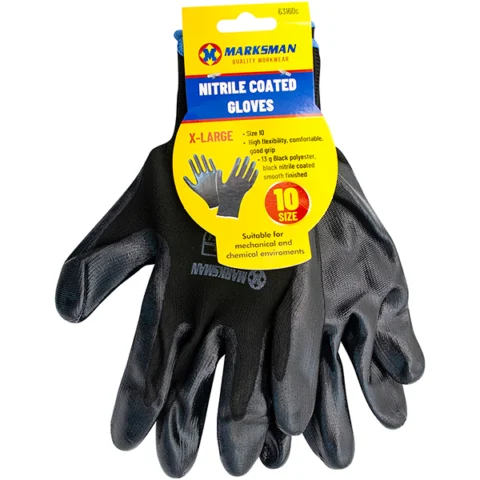 Marksman Nitrile-Coated Black Polyester Work Gloves Xl